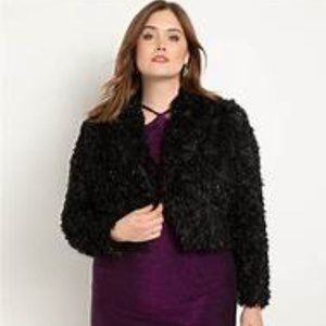NWT Black Eloquii Faux Fur Cropped Coat